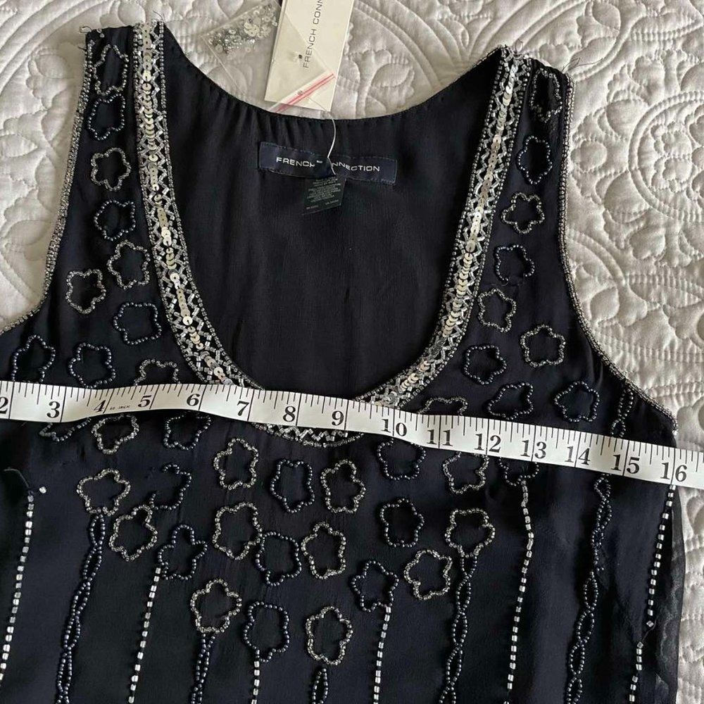 NWT Black with Silver Sequins Beaded 100 Silk Sleeveless Dress size 2 - Picture 16 of 16